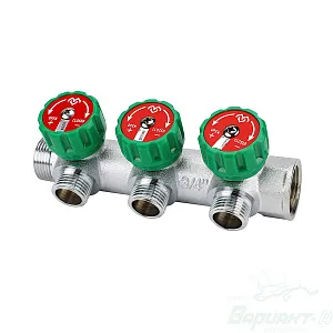 Коллектор регулирующий Varmega VM14603, 3/4", на 3 выхода 1/2", хромированный