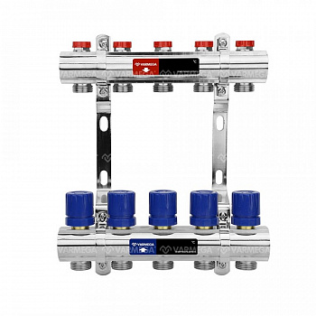 Коллекторная группа для отопления Varmega VM15809 ВР 1", на 9 контуров 3/4" EK, латунь