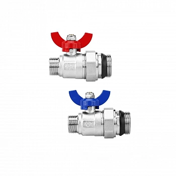 Комплект прямых шаровых кранов Varmega VM15952, 1"x3/4" НР-НР, с разъемным соединением, ручка-бабочка, для коллекторных групп